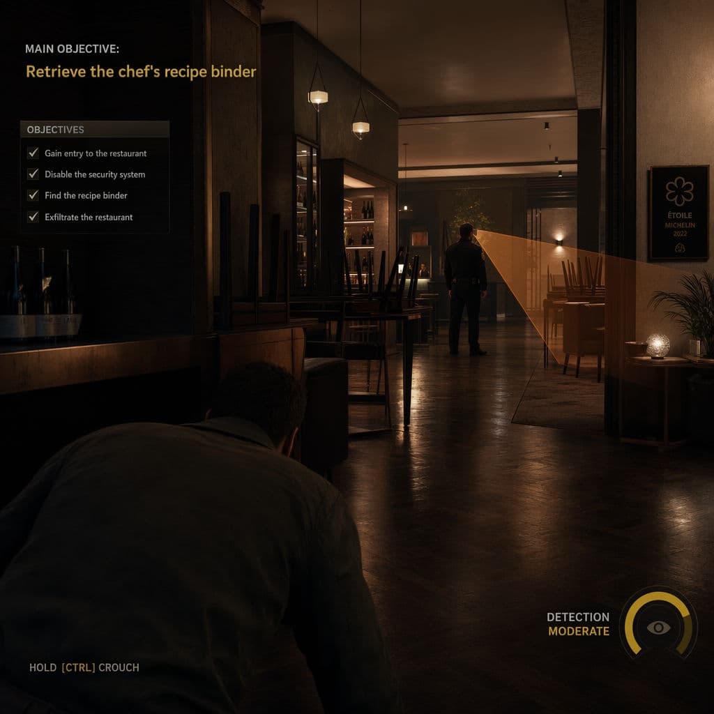 Stealth-action game screenshot generated with ChatGPT Images 2.0