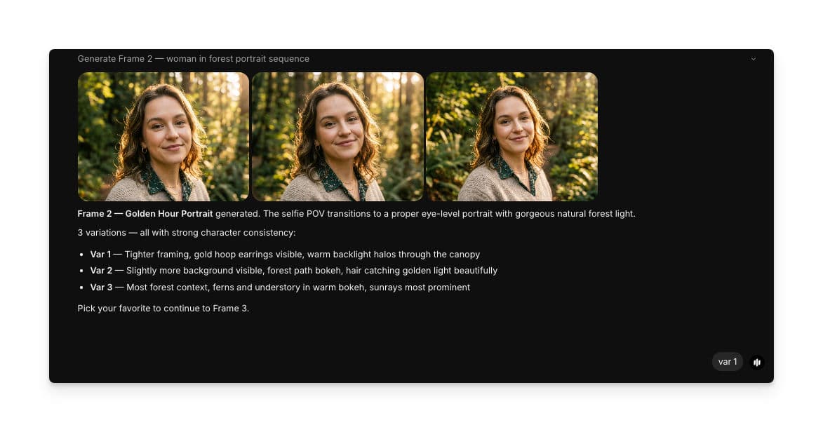 Side-by-side comparison showing character consistency maintained across multiple frames