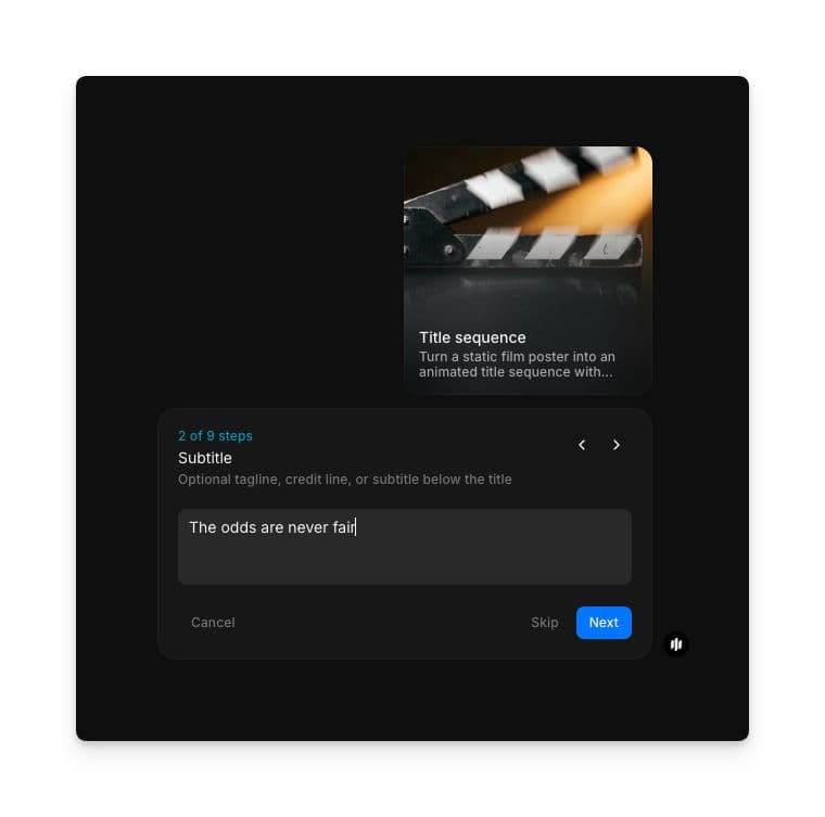Subtitle input field in Morphic title sequence workflow