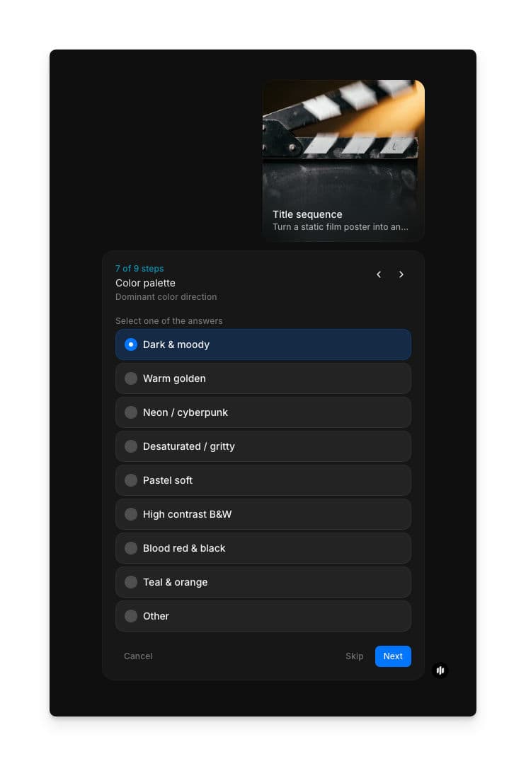Animation parameter configuration screen in Morphic title sequence workflow