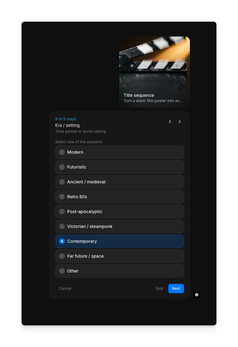 Output effects selection screen in Morphic title sequence workflow