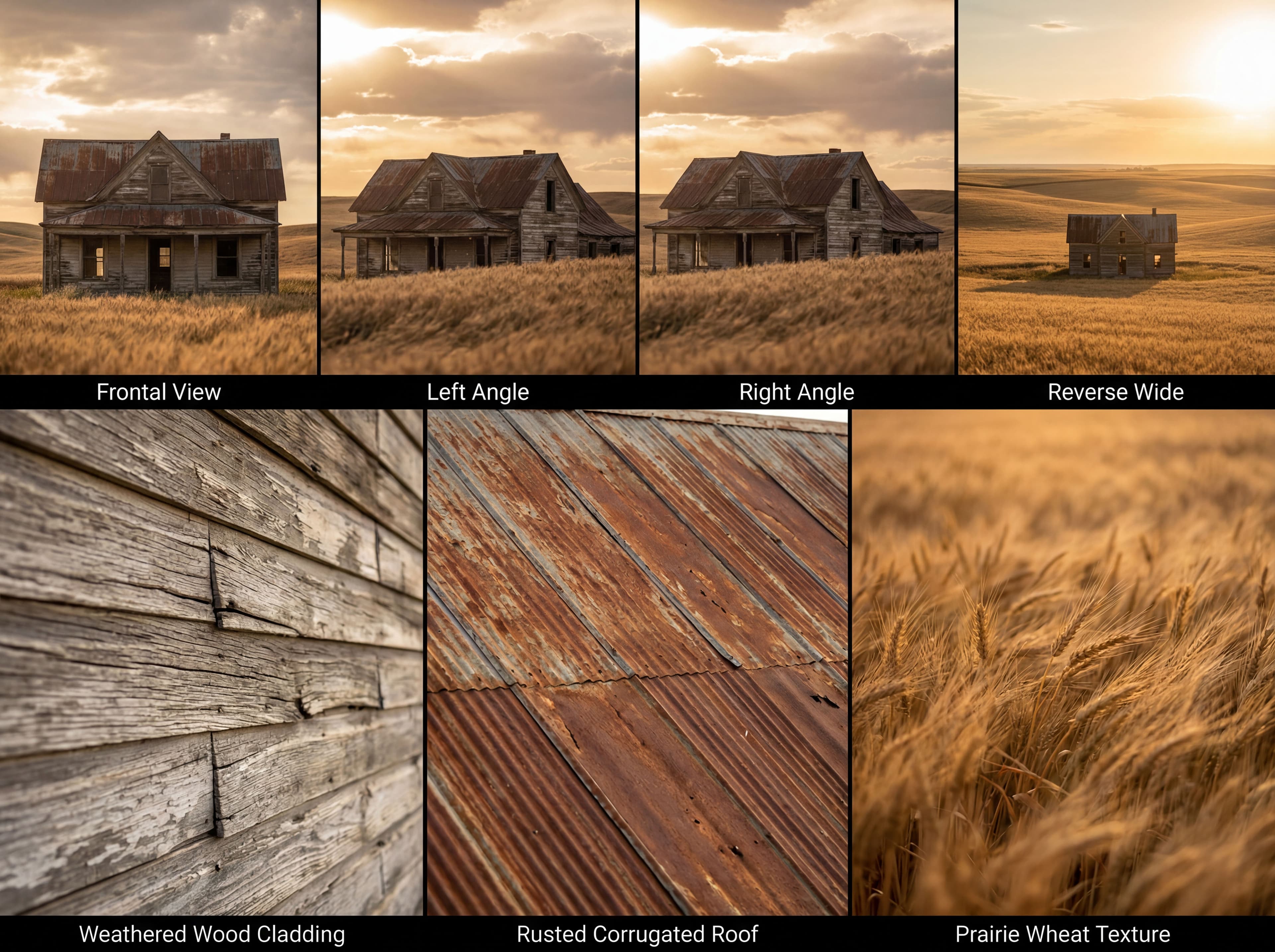 Final 7-panel location reference sheet generated from a single photo showing multiple angles and perspectives