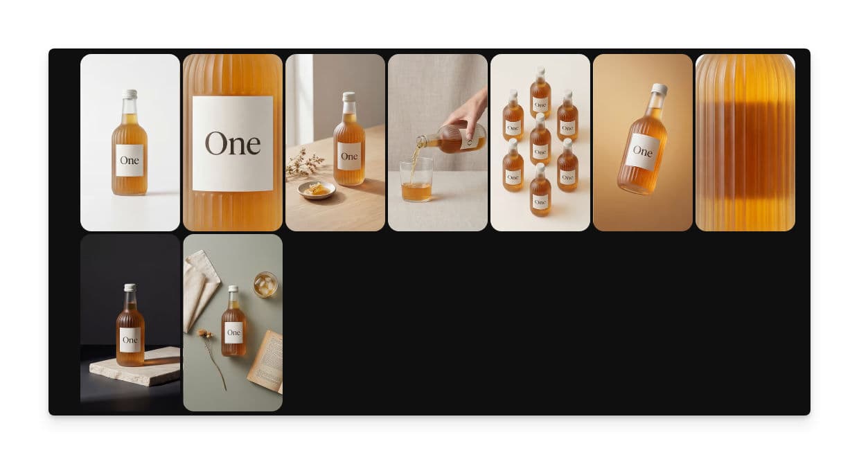 Completed 9-panel product photo storyboard generated by Morphic
