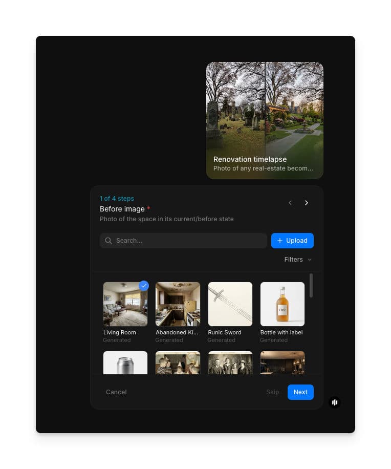 Before image gallery in Morphic's renovation timelapse workflow