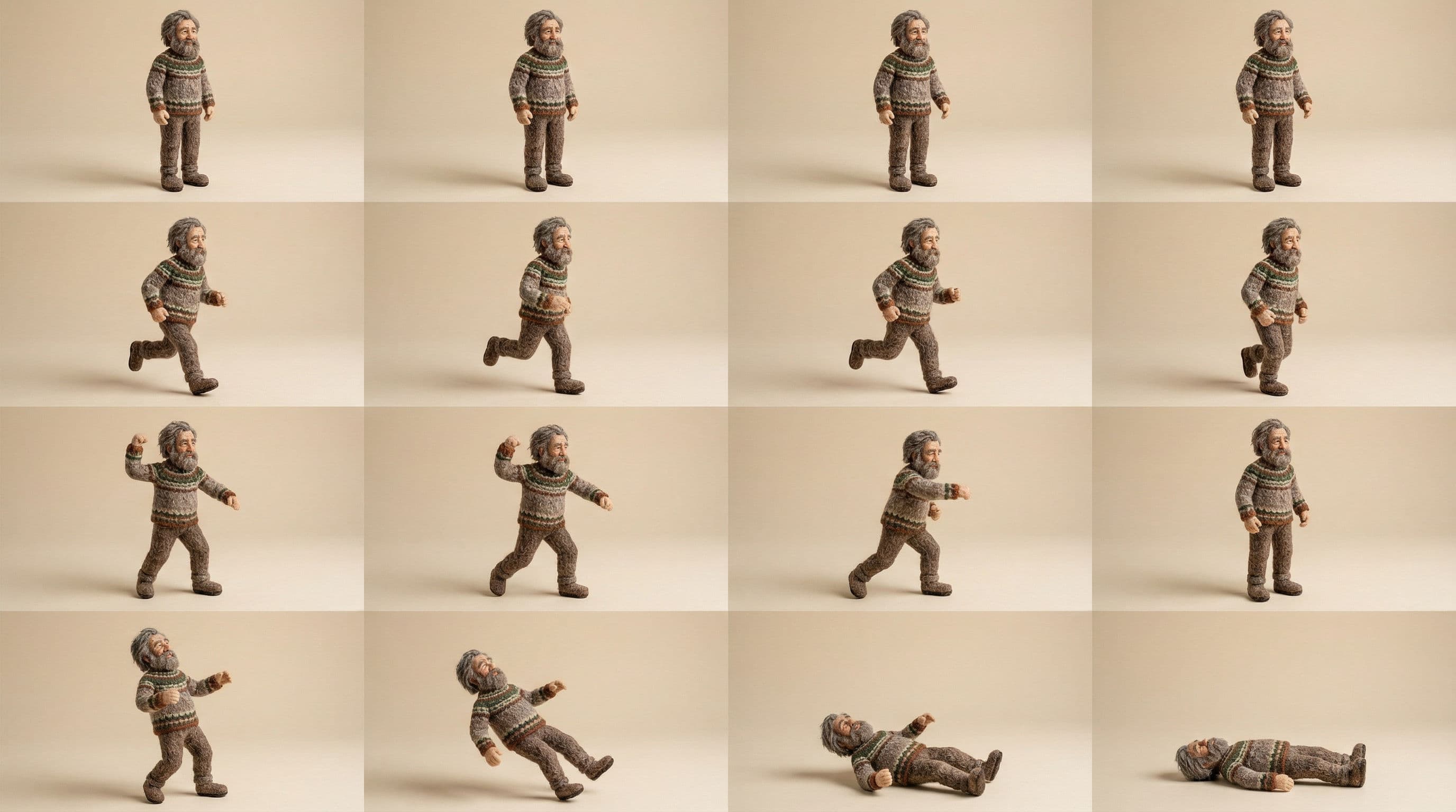 Generated sprite sheet showing all animation cycles arranged in a grid