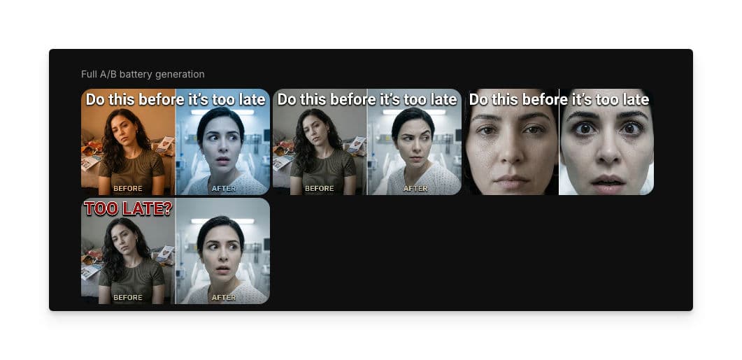 Multiple YouTube thumbnail variations generated for A/B testing