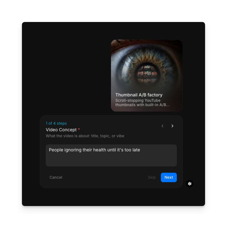 Video Concept text field in the Morphic thumbnail workflow