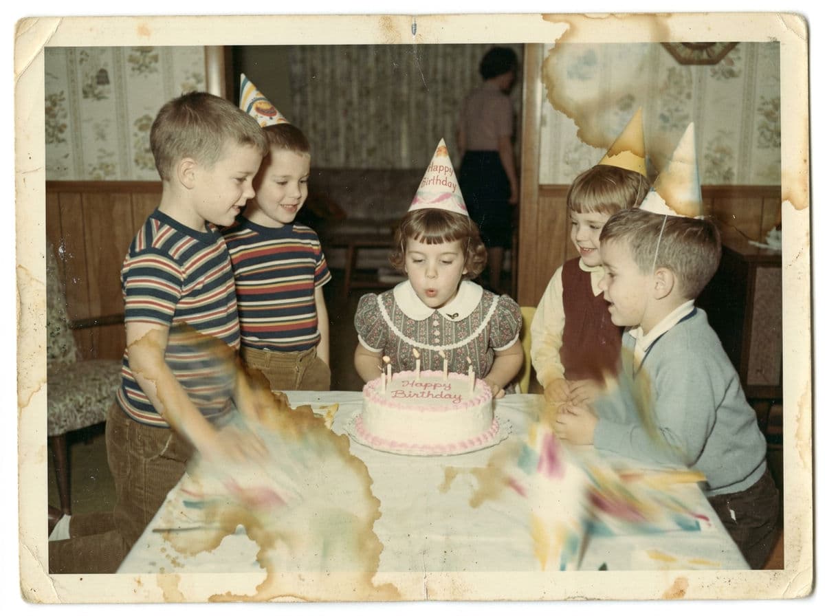 Original damaged photo with scratches, fading, and low resolution
