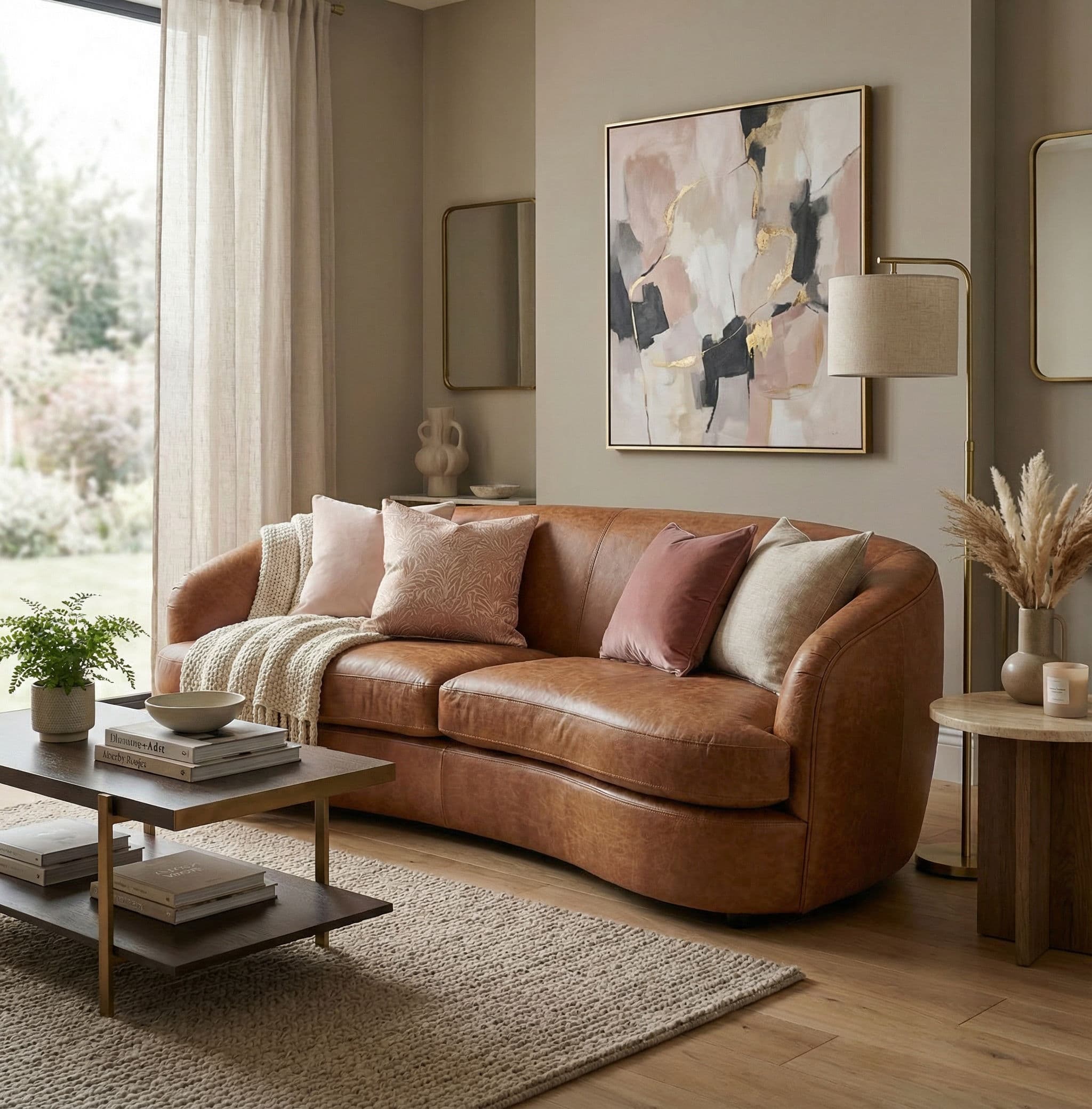 Same furniture with new fabric texture applied while preserving shape and lighting