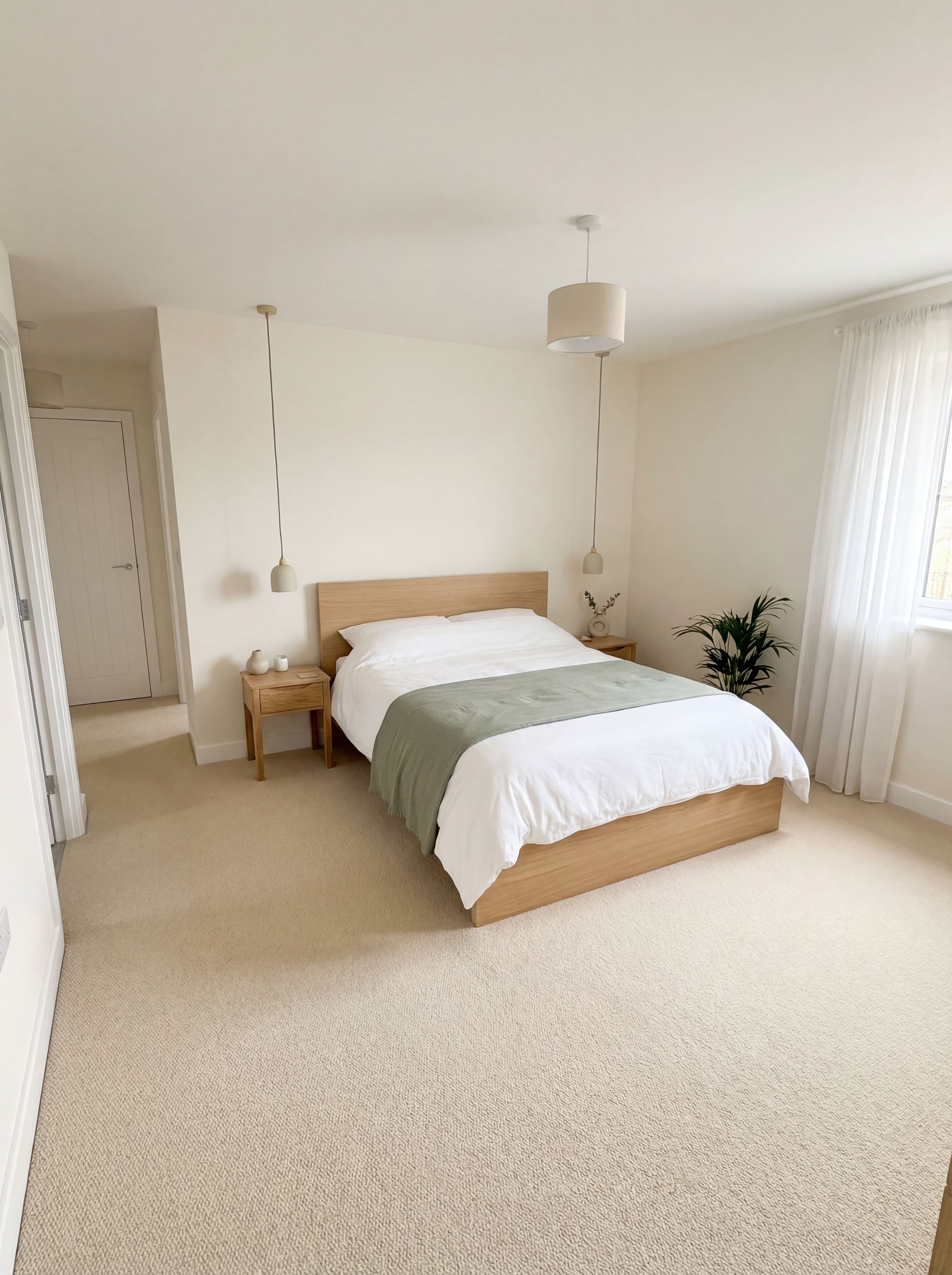Photorealistic bedroom render generated from floor plan
