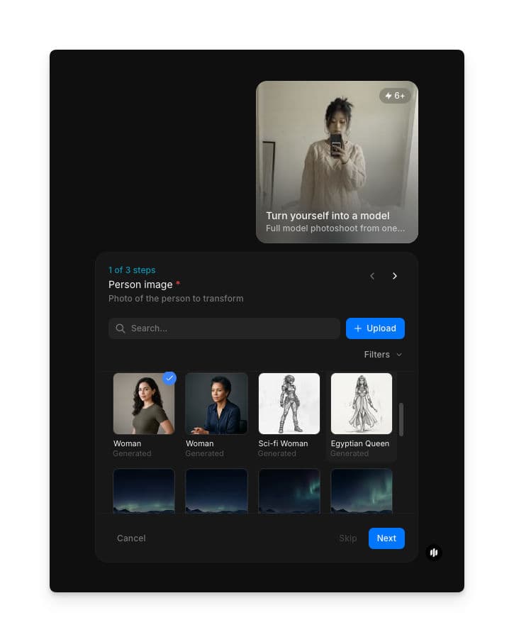 Person image field in Morphic's Turn yourself into a model workflow for uploading your photo