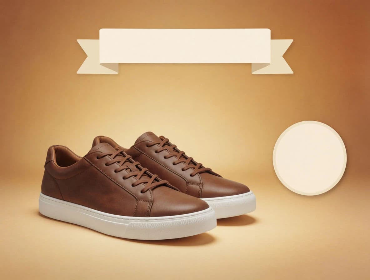 The same sneakers with a blank ribbon banner and badge for an offer