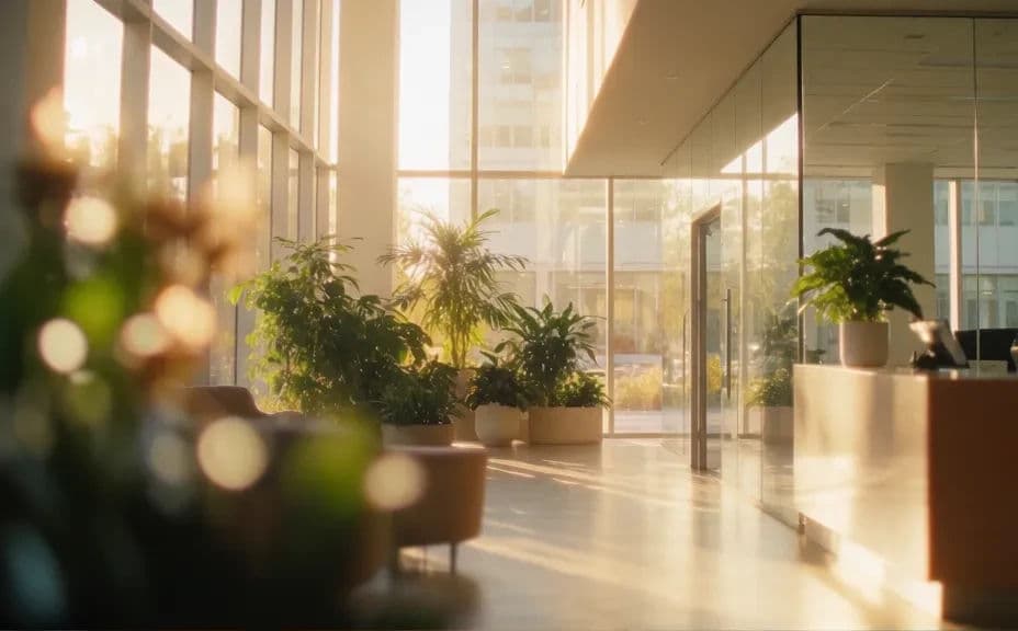 Welcome title frame from an employee onboarding video set in a bright modern office