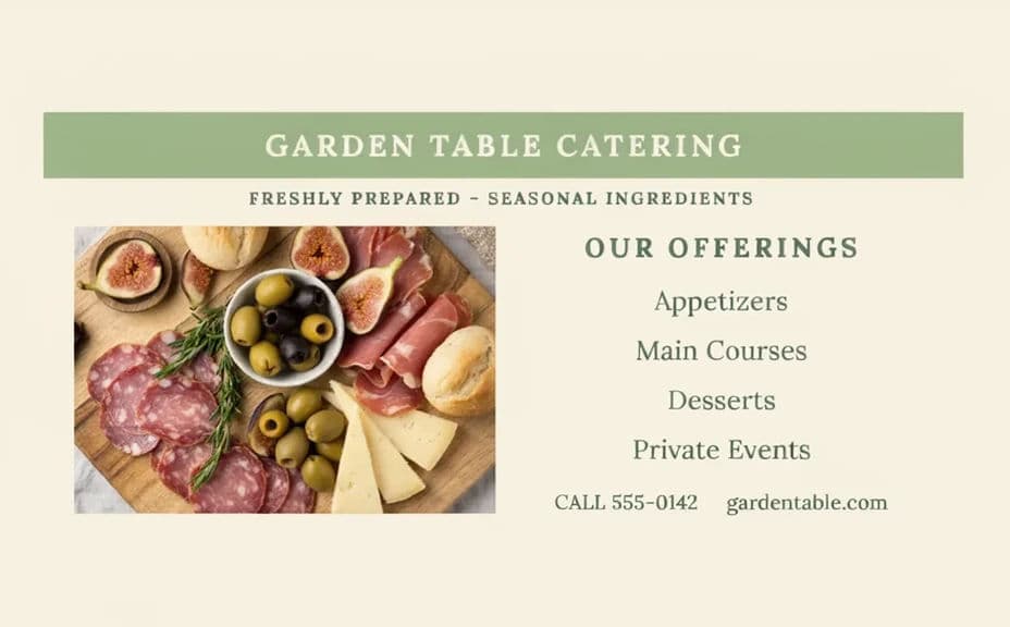 Alternate design of the same caterer's flyer with a different layout