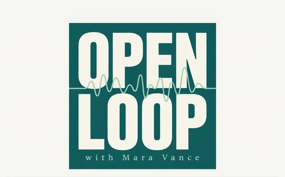 Podcast cover with the show title stacked above the host name over artwork