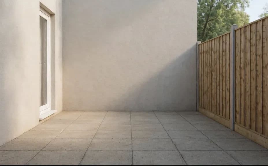 Bare, empty patio in a backyard before staging