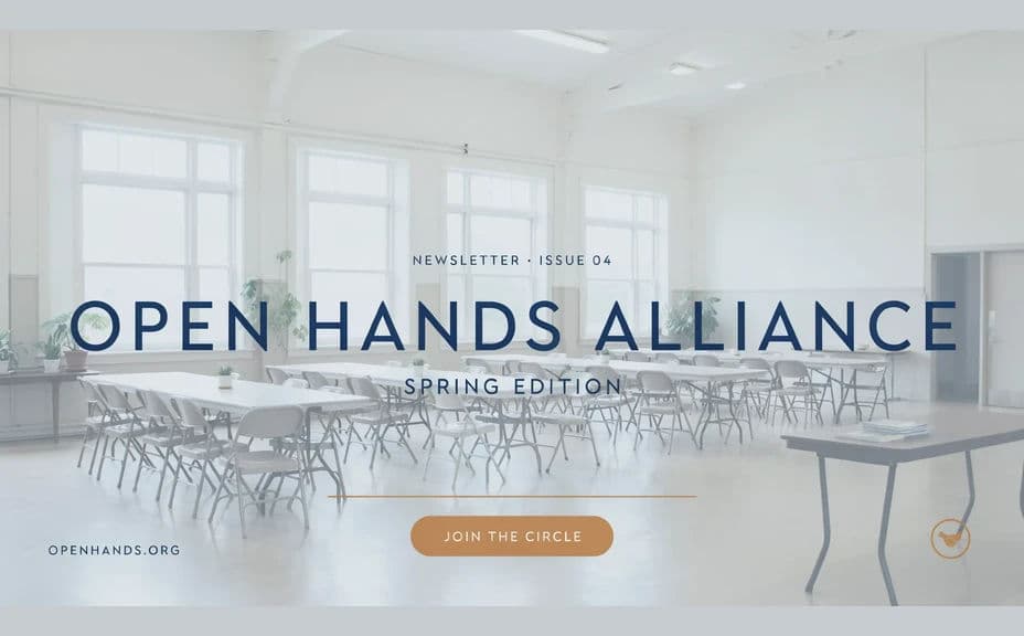 Newsletter header design with the organisation name centred over a soft image band