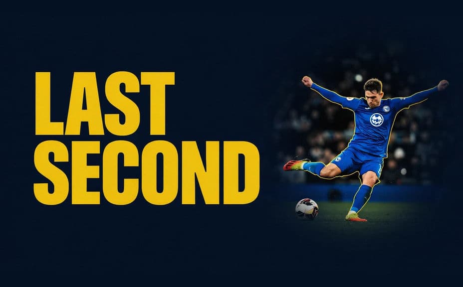 Sports highlight thumbnail design with the headline stacked on the left of the athlete