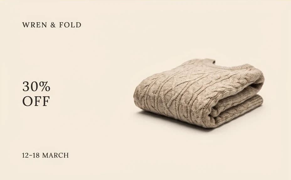 Editorial sale graphic with the discount set beside a soft product still