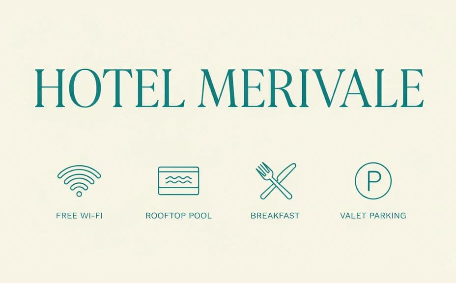 Hotel amenities graphic laid out as a grid of line icons with labels