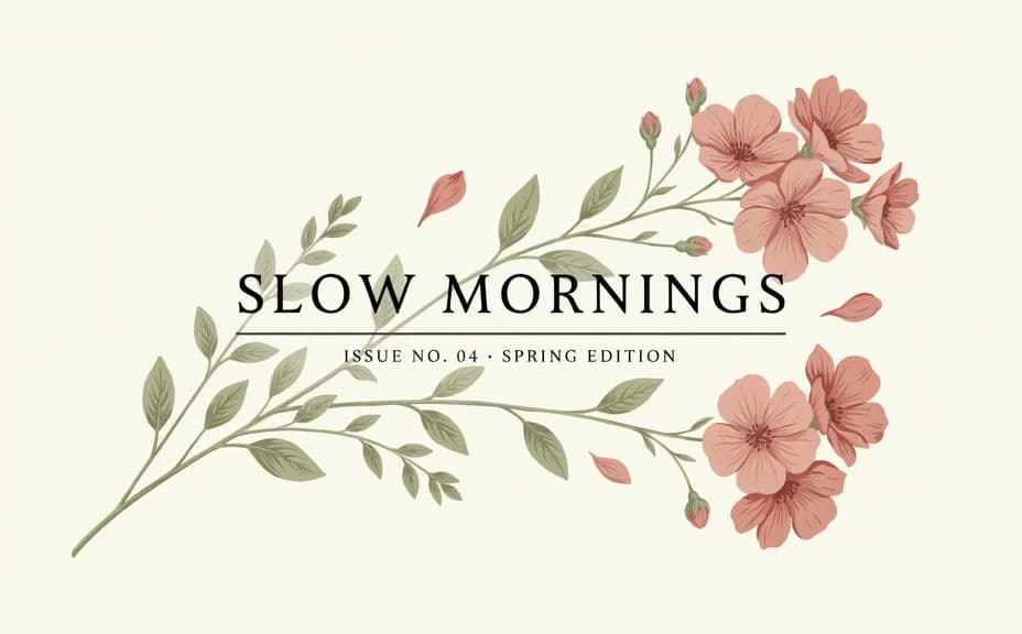 Notebook cover layout with a centred title over botanical artwork