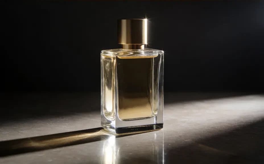 The same style of perfume bottle in a dramatic directional light setup