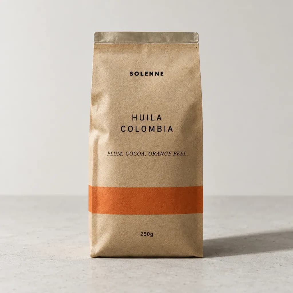 Coffee bag packaging for a fictional roaster with full back-of-pack copy
