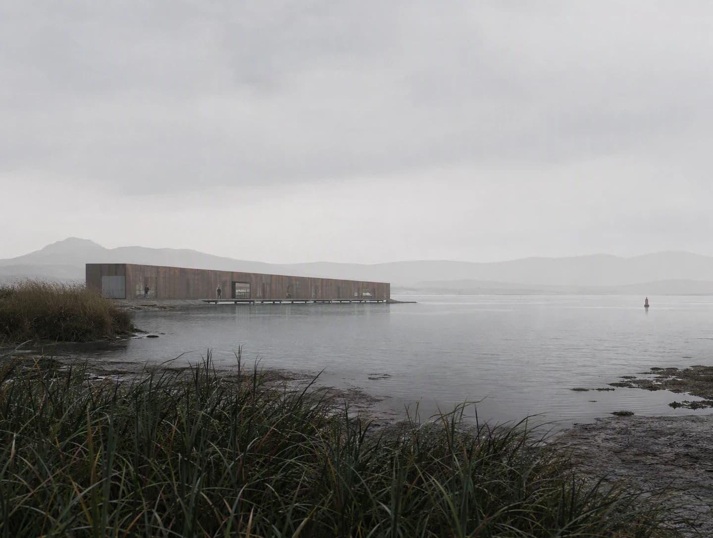 Distant CGI render across an estuary with atmospheric depth between the layers, generated with GPT Image 2