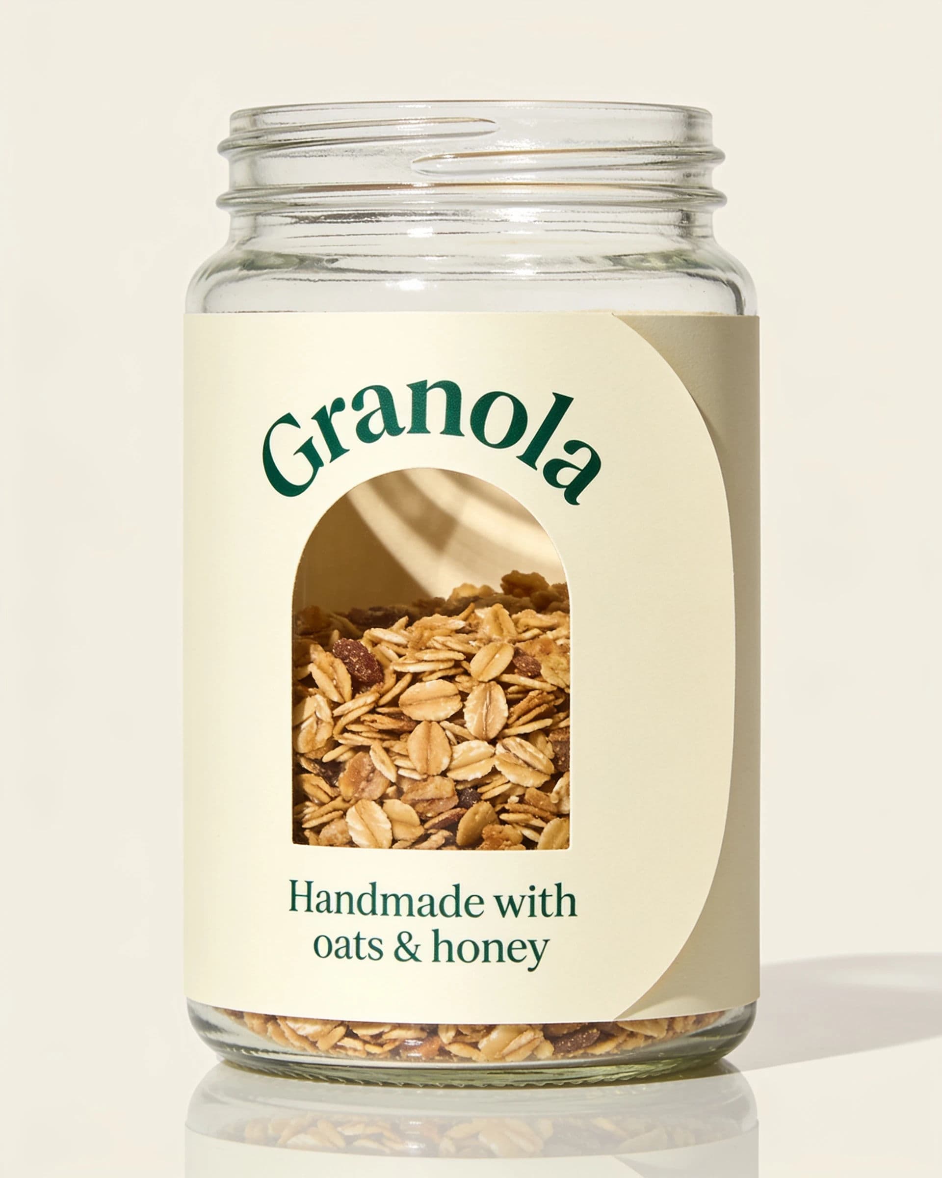 Printed sleeve over a clear jar with a die-cut window showing the contents, generated with Seedream 4.5