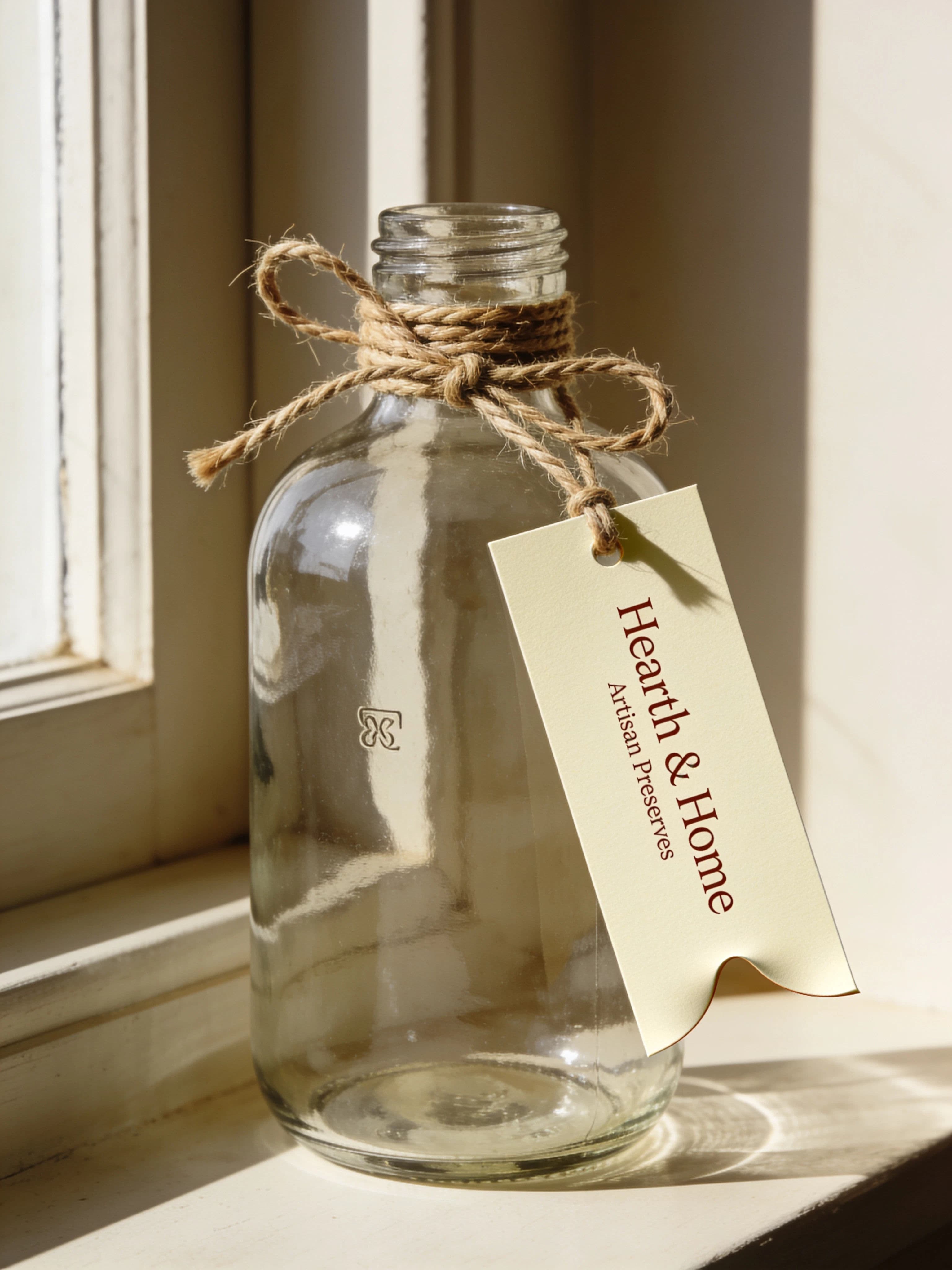 Neck tag tied to a bottle with string and a slight natural curl, generated with Seedream 4.5