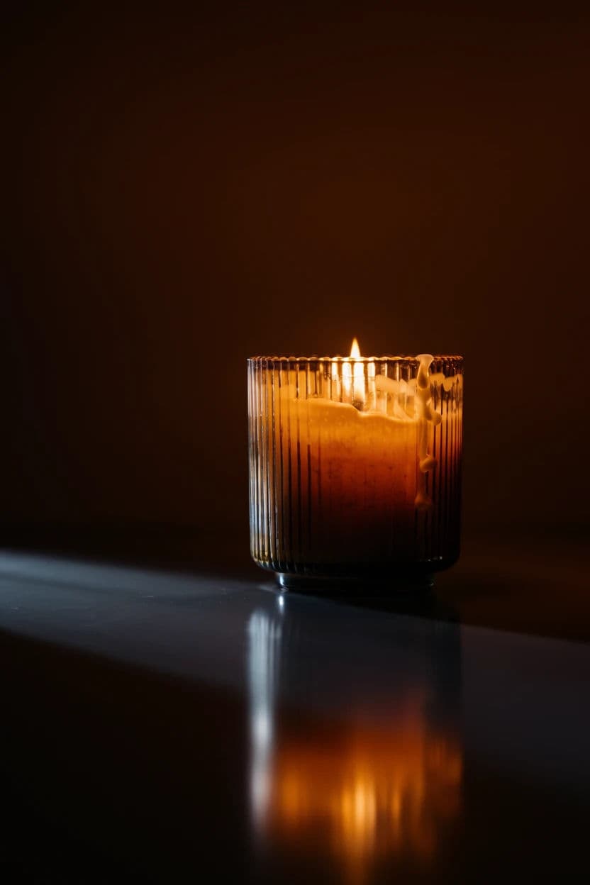 Lit candle in a glass vessel where the flame is the main light source, generated with Krea 2 Large