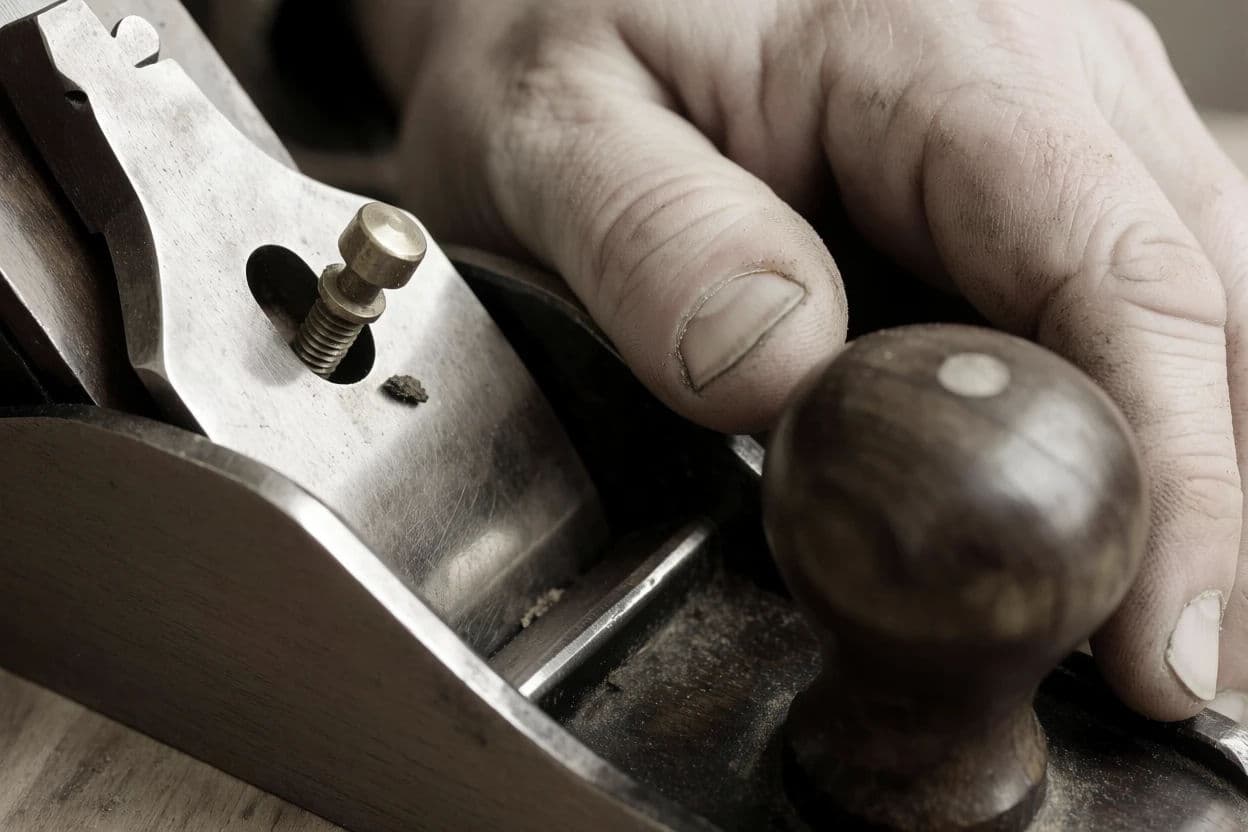 Black and white photograph of a hand and a worn tool showing extreme close detail, generated with Krea 2 Medium