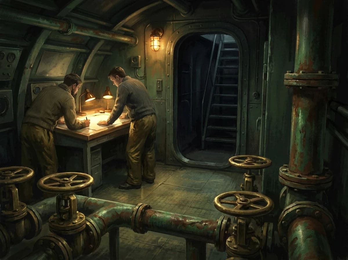Interior set concept of a submarine control room with layered depth, generated with Nano Banana Pro