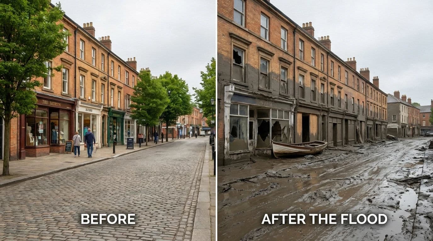 Environment concept showing the same location before and after an event, generated with Nano Banana Pro