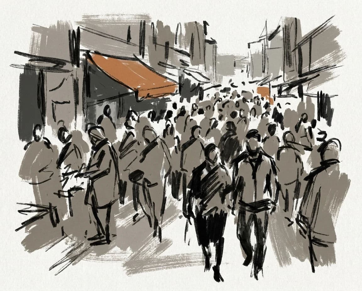 Loose gestural concept sketch of a market crowd with almost no finish, generated with Nano Banana Pro