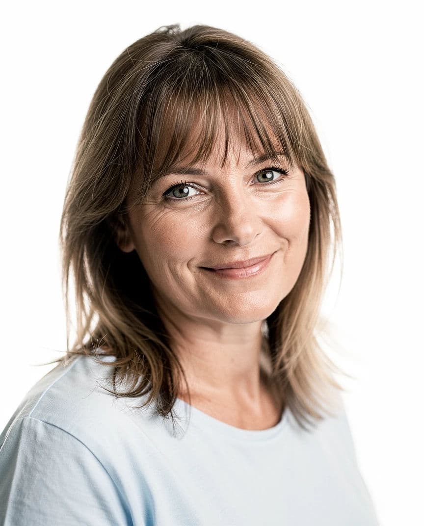 Headshot with a clean high-key white background and bright even lighting, generated with Flux 2 Pro