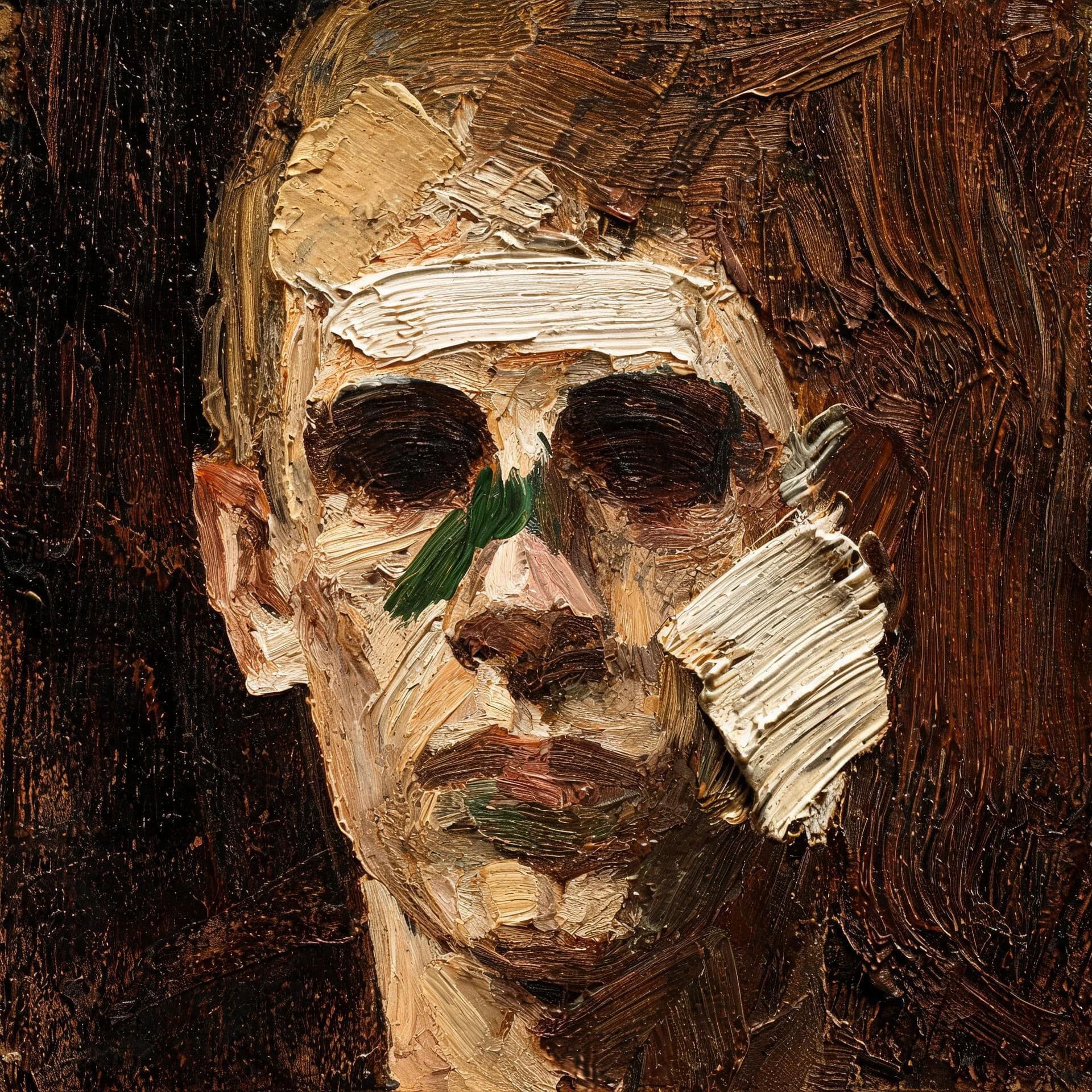 Square oil self portrait painted in thick decisive strokes with few corrections, generated with Seedream 5.0 Lite