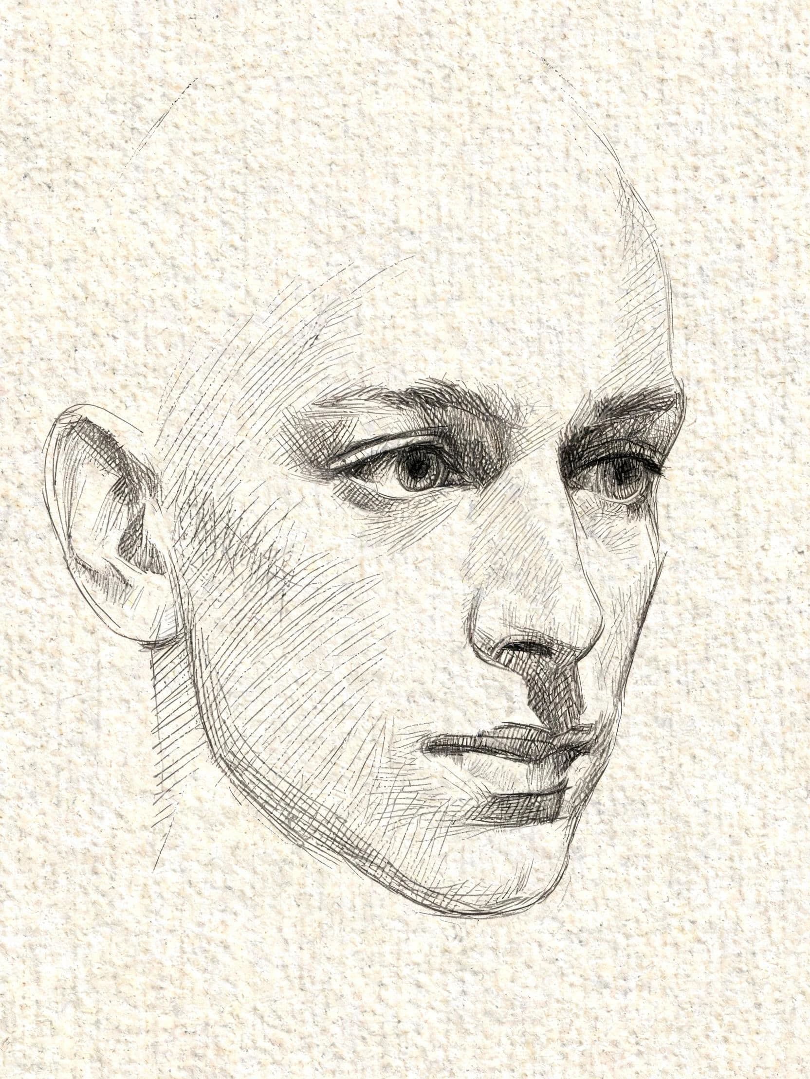 Pencil portrait built entirely in directional hatching with the paper left as highlight, generated with Seedream 5.0 Lite