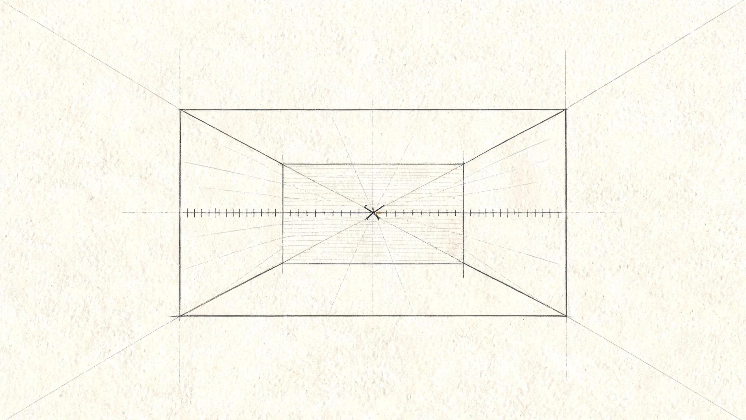 Wide pencil perspective drawing with the vanishing point and radiating guides visible, generated with Seedream 5.0 Lite
