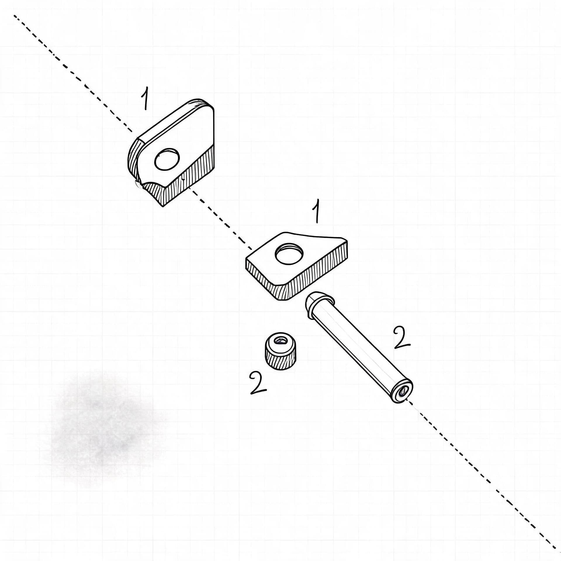 Square pencil drawing of a hinge shown exploded with the parts separated on axis, generated with Seedream 5.0 Lite