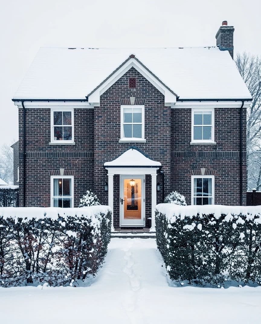 Listing photograph of a house in snow exposed brighter so the snow stays white rather than grey, generated with Flux 2 Pro