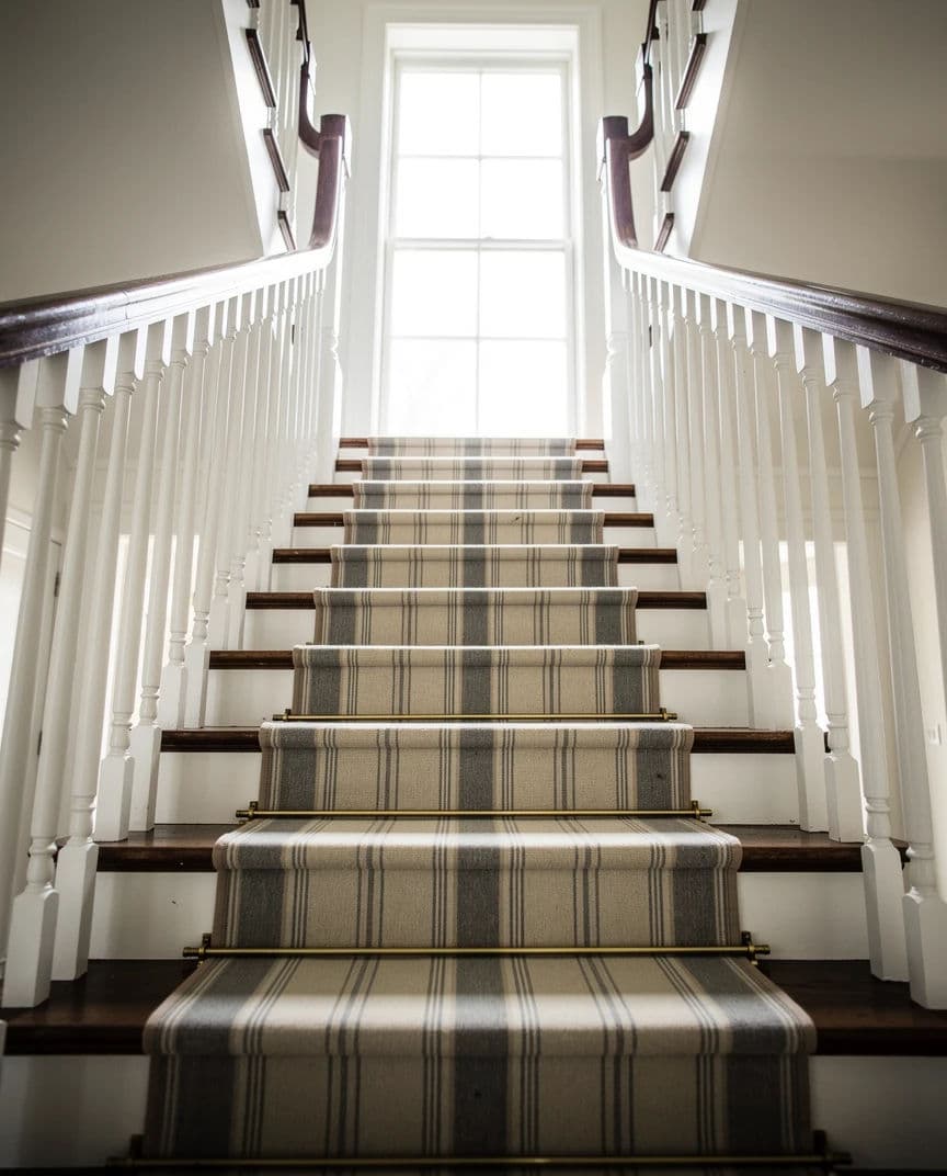 Listing photograph looking up a staircase well with light falling from a landing window, generated with Flux 2 Pro