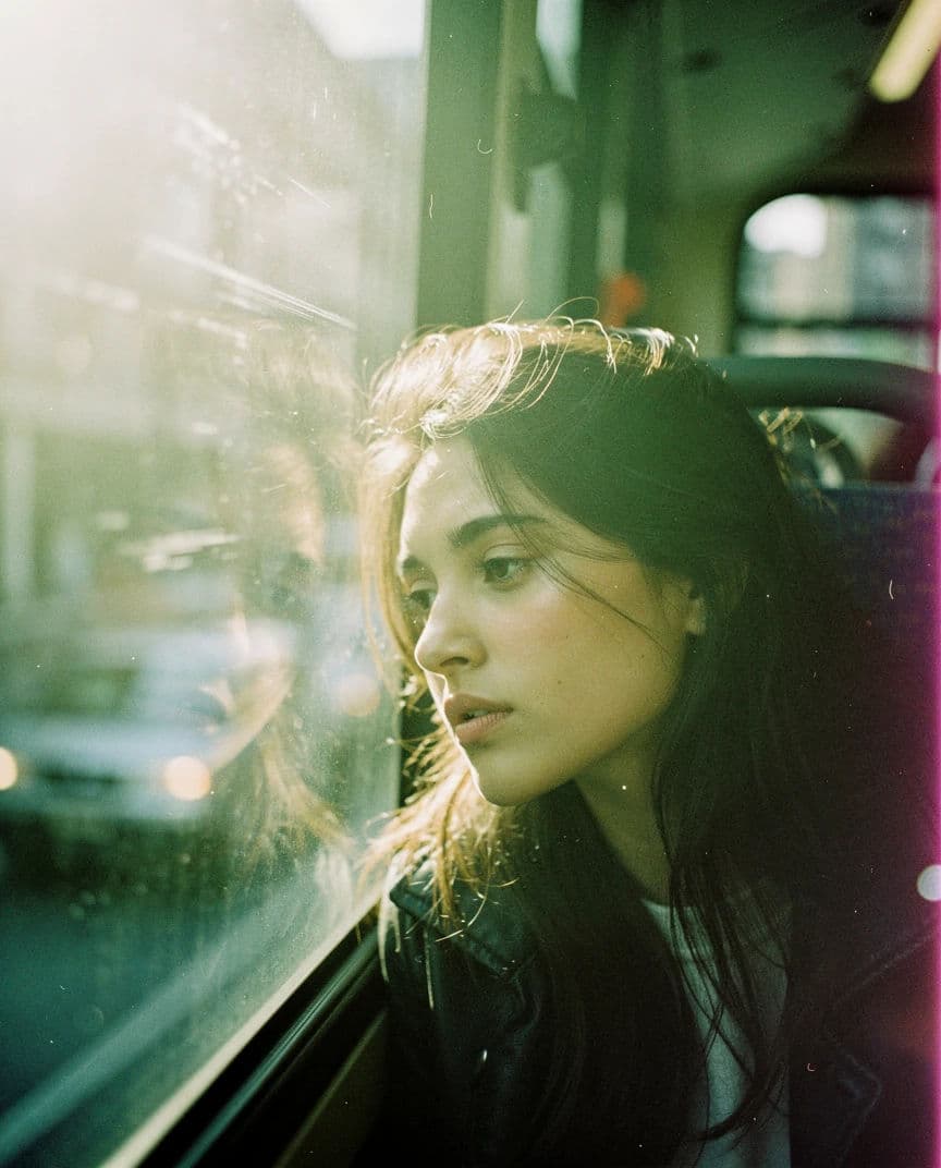 Portrait graded to look like expired colour film, generated with Flux
