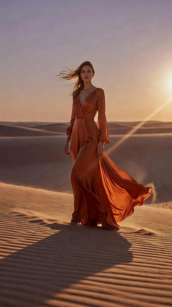 Desert golden-hour fashion editorial generated with Grok Imagine