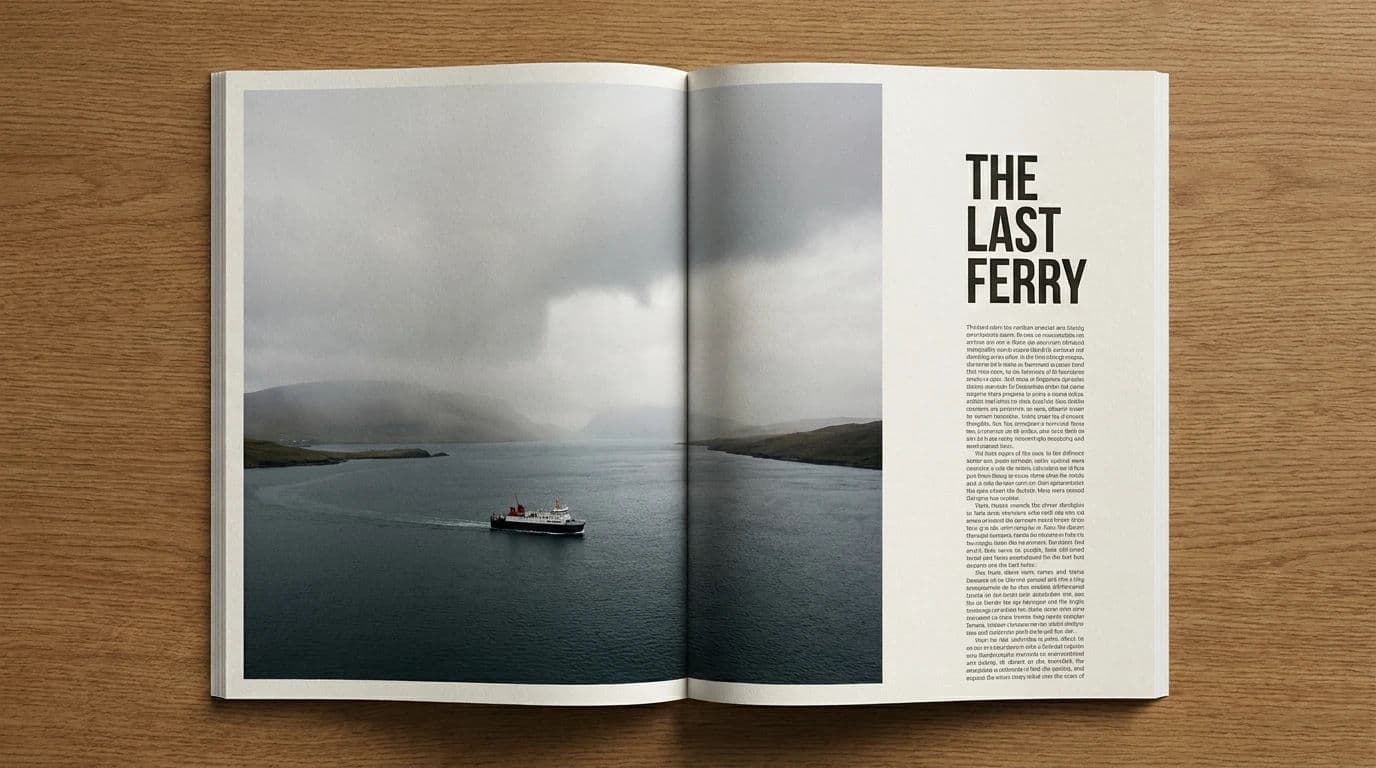 Magazine spread with a centre gutter, generated with Nano Banana