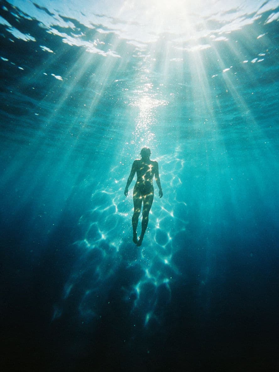 Free diver ascending toward light generated with Seedream 5.0 Pro