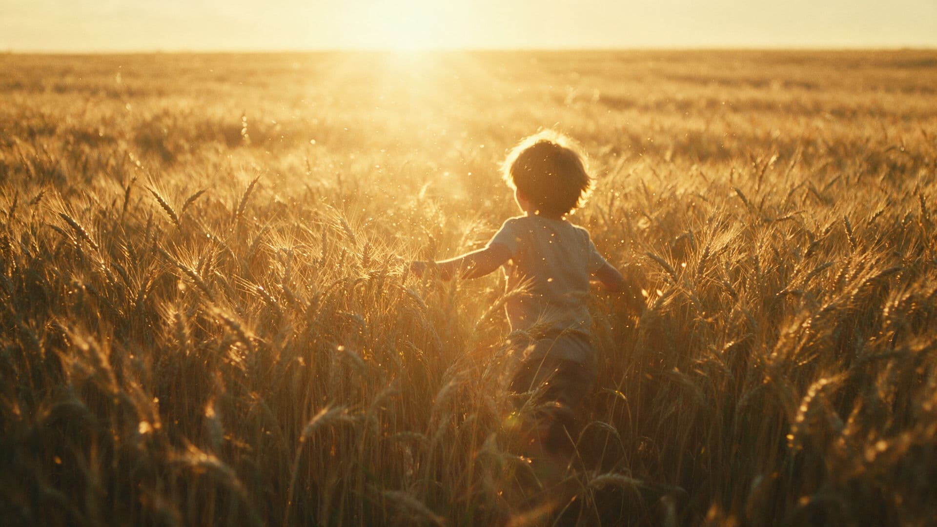 Golden-hour backlit child running through wheat generated with Seedream 5.0 Pro
