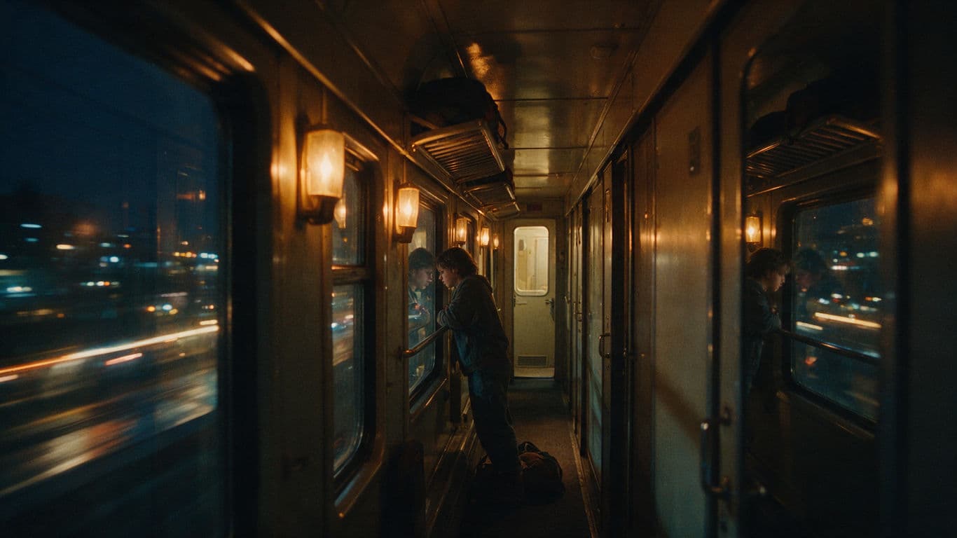 Night train corridor passenger by window generated with Seedream 5.0 Pro