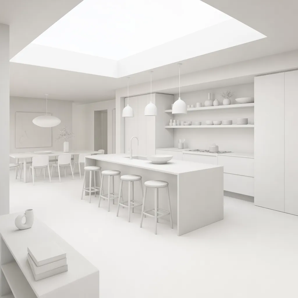 White clay kitchen island architectural render generated with ChatGPT Images 2.0