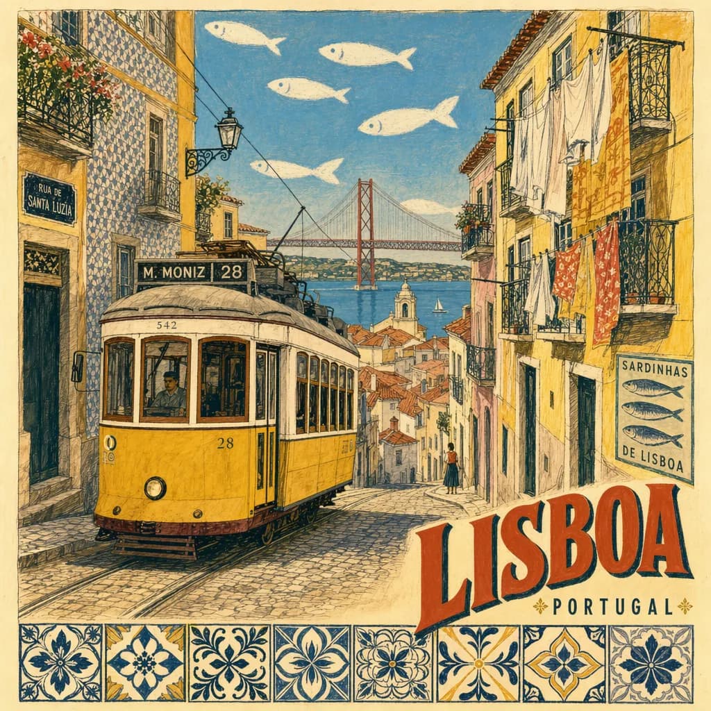 Vintage Lisbon tram travel poster generated with ChatGPT Images 2.0
